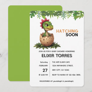 Invitación Adorable dinosaurio bebé Kawaii eclosionando