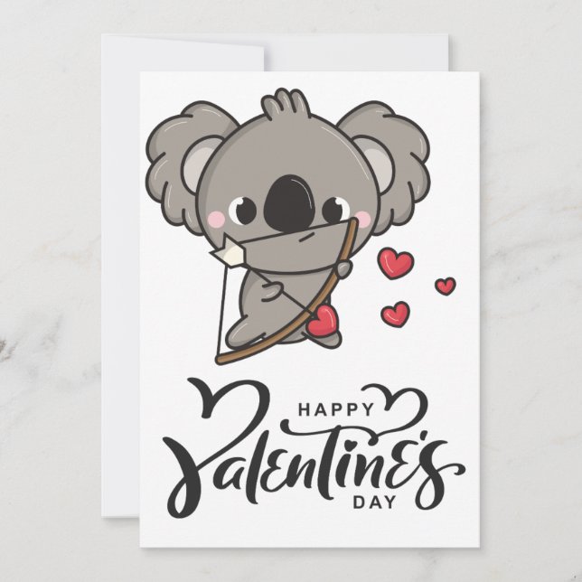 Invitación Adorable diseño cupido Día de San Valentín Koala (Anverso)