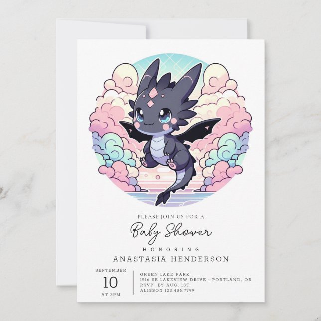 Invitación Adorable Dragon Baby Shower (Anverso)