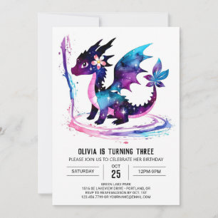 Invitación Adorable Dragon Digital Girl Cumpleaños
