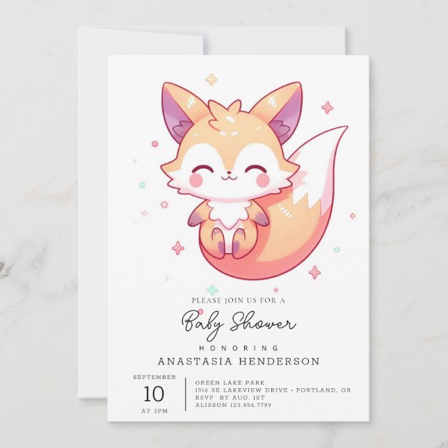 Invitación Adorable Dreamy Fox Baby Shower (Anverso)