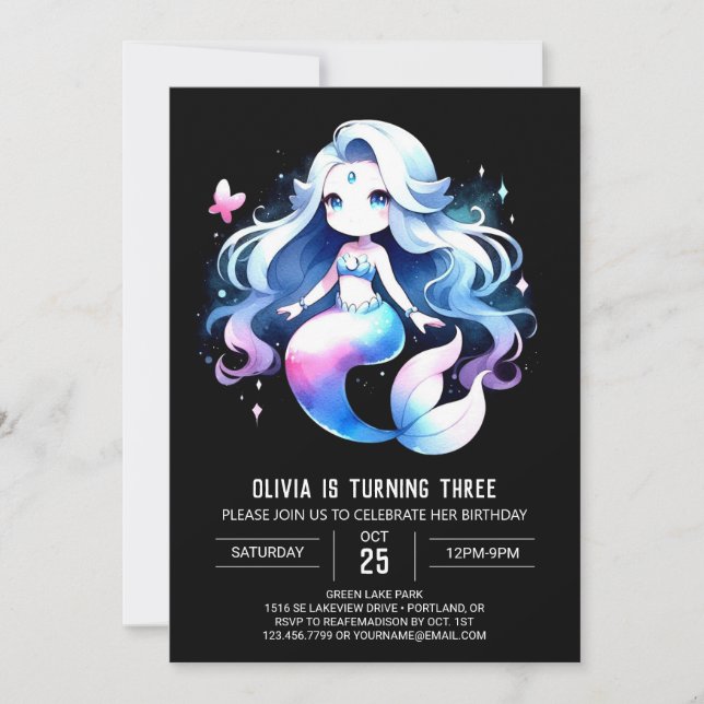 Invitación Adorable Dreamy Mermaid Cumpleaños (Anverso)