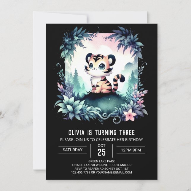 Invitación Adorable Dreamy Tiger Birday (Anverso)