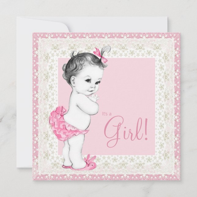 Invitación Adorable ducha de bebé en marfil y rosa (Anverso)