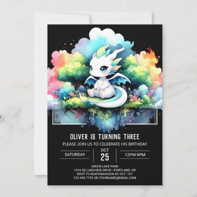 Invitación Adorable Dulce Dragón Cumpleaños (Anverso)