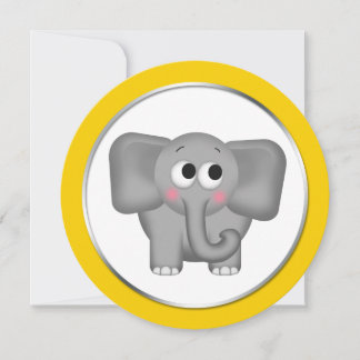Invitación Adorable Elefante Amarillo redondo Baby Shower inv