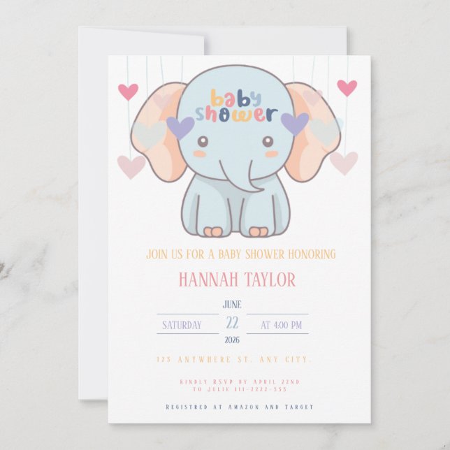 Invitación Adorable Elephant Baby Shower Invitation (Anverso)
