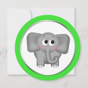 Invitación Adorable Elephant Green round Baby Shower Invita