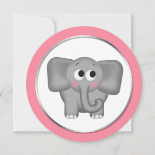 Invitación Adorable Elephant Rosa ronda Baby Shower Invita