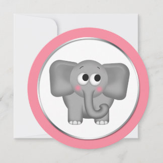 Invitación Adorable Elephant Rosa ronda Baby Shower Invita