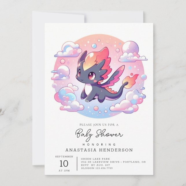 Invitación Adorable Fairytale Dragon Baby Shower (Anverso)