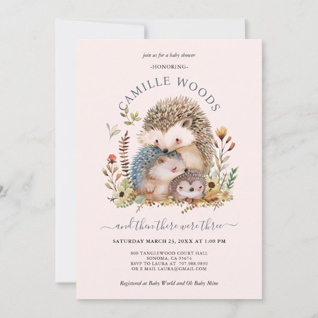 Invitación Adorable familia Hedgehog Chica rosa Baby Shower (Anverso)