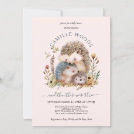 Invitación Adorable familia Hedgehog Chica rosa Baby Shower