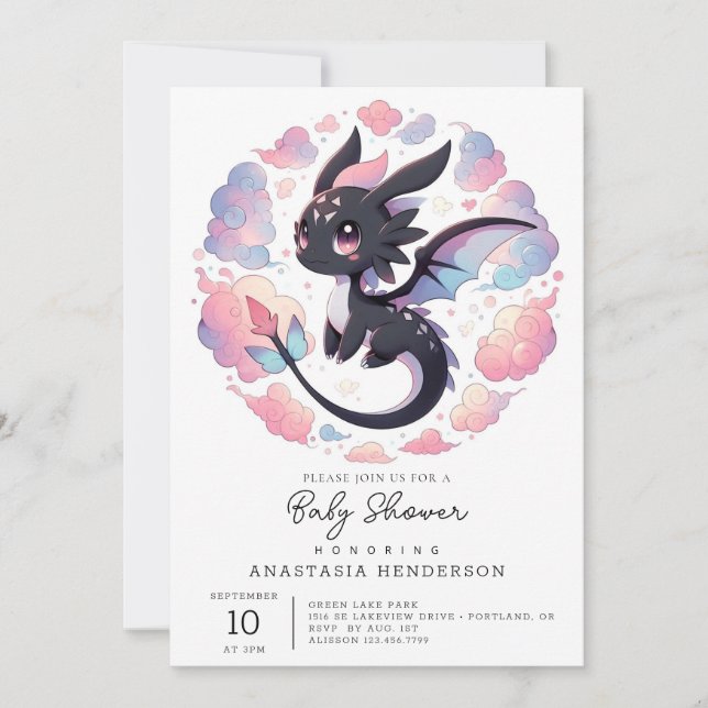 Invitación Adorable Fantasy Dragon Baby Shower (Anverso)