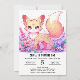 Invitación Adorable Fantasy Fox primer cumpleaños