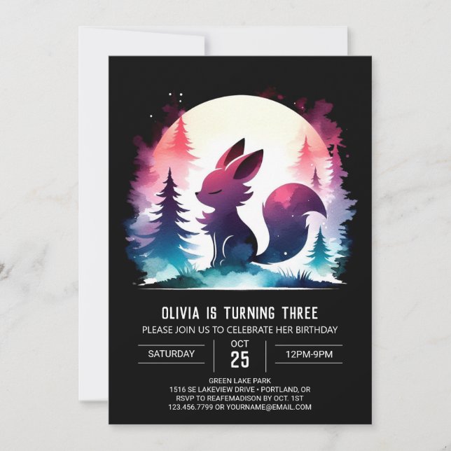 Invitación Adorable Fantasy Wolf Cumpleaños (Anverso)