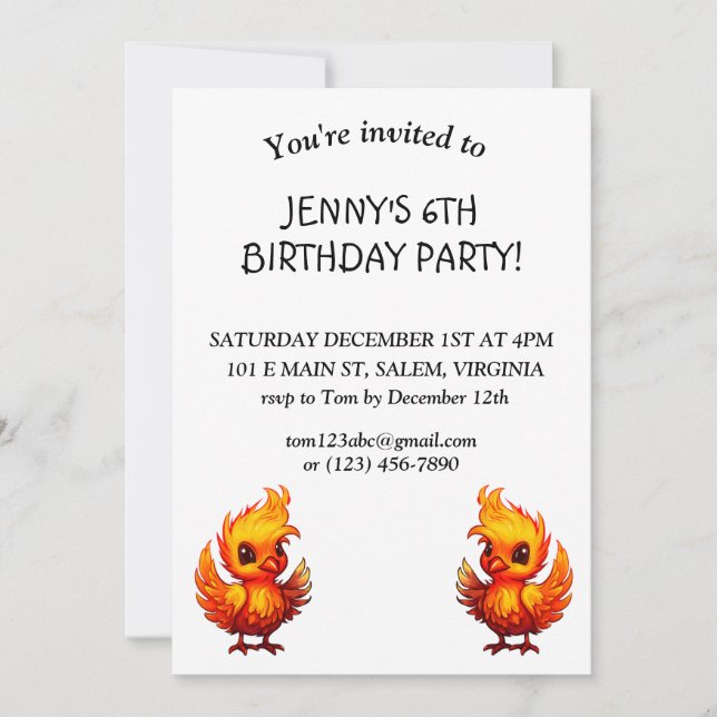Invitación Adorable Fiery Personalizado Baby Phoenix Cumpleañ (Anverso)