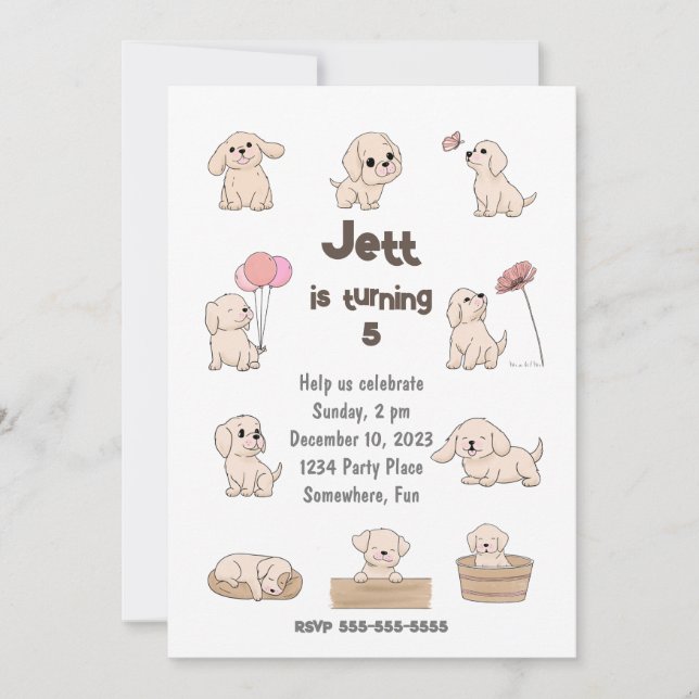 Invitación Adorable fiesta de cumpleaños de cachorros, person (Anverso)