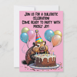 Invitación Adorable fiesta de cumpleaños de Porcupine Diversi