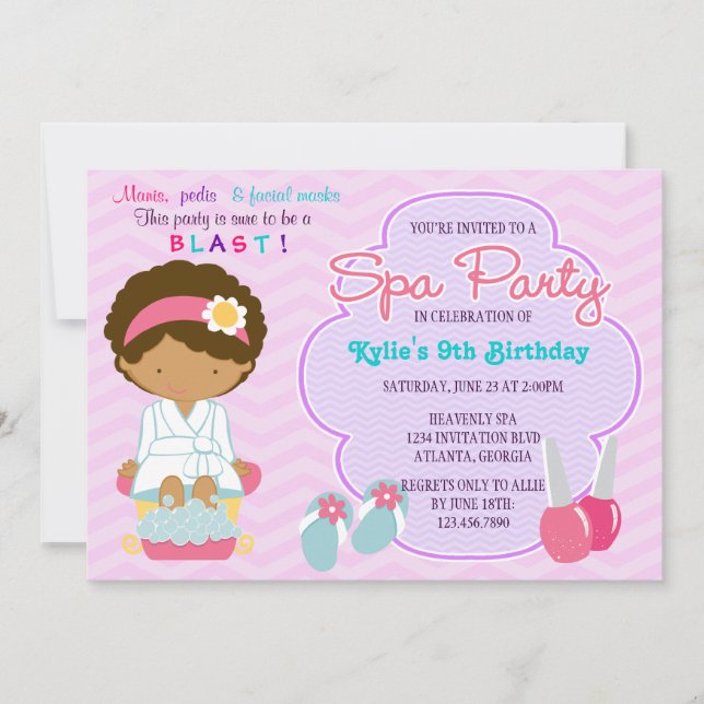 Invitación Adorable fiesta de cumpleaños del spa morado rosad (Anverso)