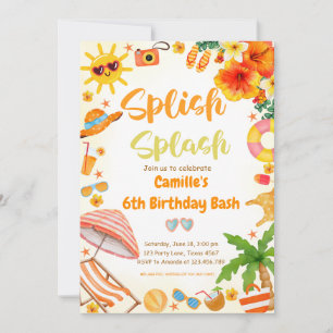 Invitación Adorable Fiesta de Cumpleaños Splash Salpicaduras