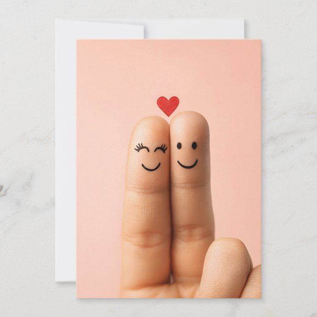 Invitación Adorable Finger Couple Art, Cute Finger Faces (Anverso)