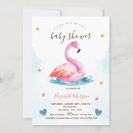 Invitación Adorable Flamingo Rosa Stars Hearts Baby Shower