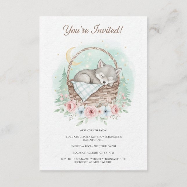 Invitación Adorable, fluffy baby wolf  Baby Shower  (Anverso)
