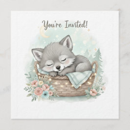 Invitación Adorable, fluffy baby wolf  Baby Shower 