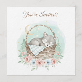 Invitación Adorable, fluffy baby wolf  Baby Shower 