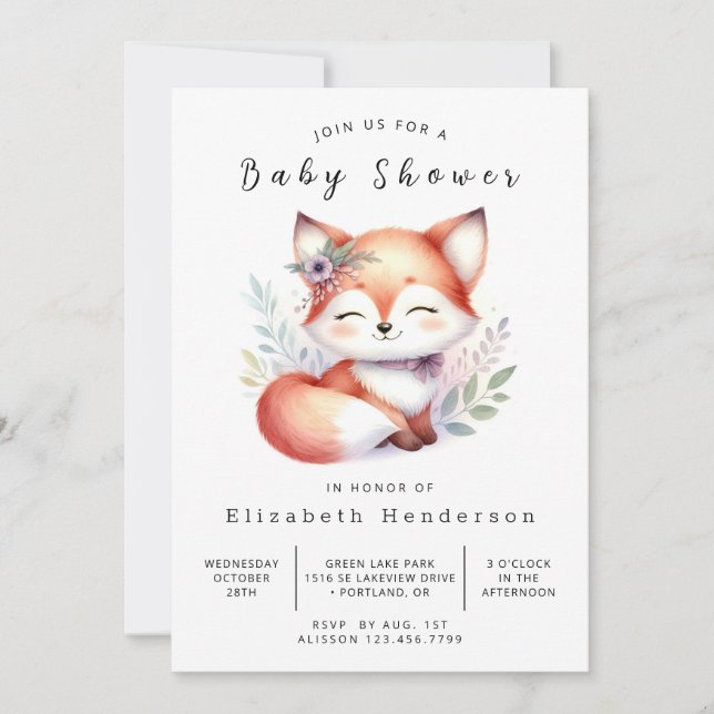 Invitación Adorable Forest Tale Fox Baby Shower (Anverso)