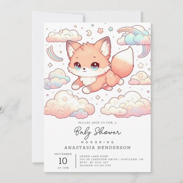 Invitación Adorable Fox Baby Shower (Anverso)