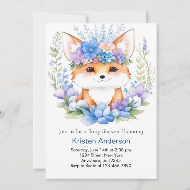 Invitación Adorable Fox Whimsical Boy Baby Shower (Anverso)