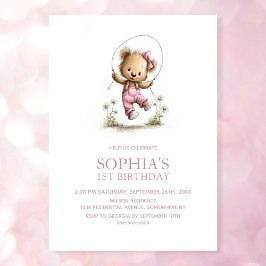 Invitación Adorable Girl Teddy Bear 1st Birthday