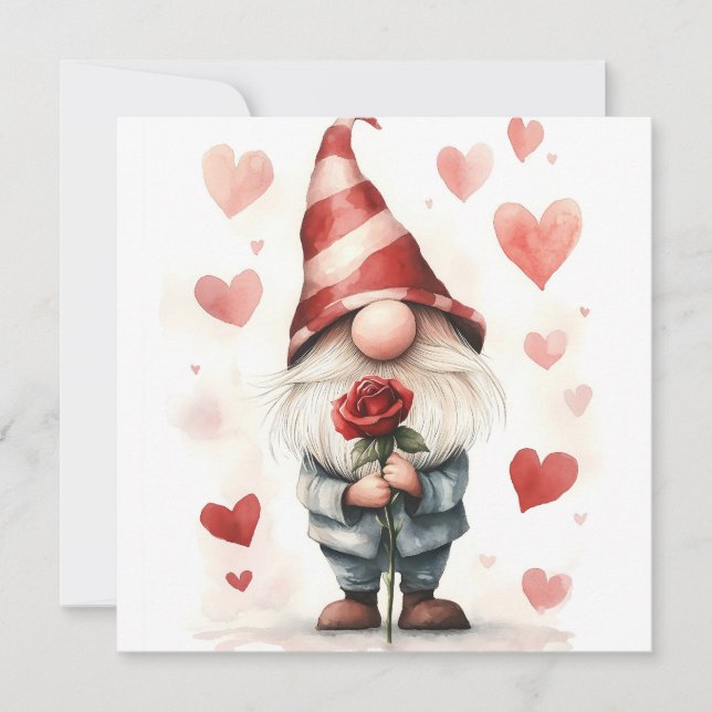 Invitación Adorable Gnome de San Valentín: con un Rosa (Anverso)