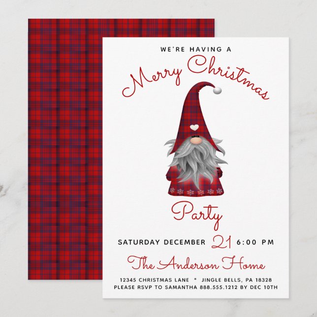 Invitación Adorable Gnomo Escocés Rústico Feliz Navidad Fiest (Anverso / Reverso)