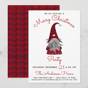 Invitación Adorable Gnomo Escocés Rústico Feliz Navidad Fiest