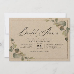 Invitación adorable guión verde marco ducha de novia