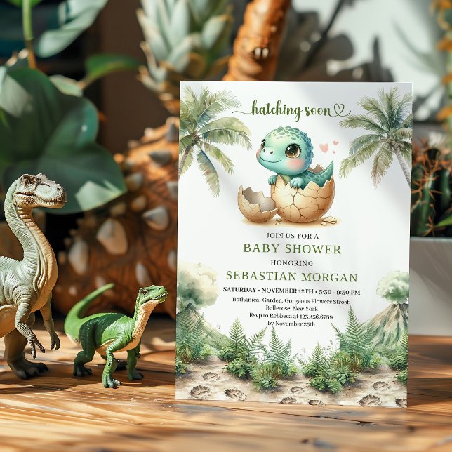 Invitación Adorable Hatching Soon Baby Dinosaur Invite Card (Adorable Hatching Soon Baby Dinosaur Invite Card)