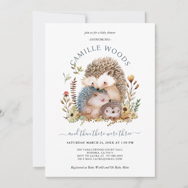 Invitación Adorable Hedgehog Family Baby Shower (Anverso)