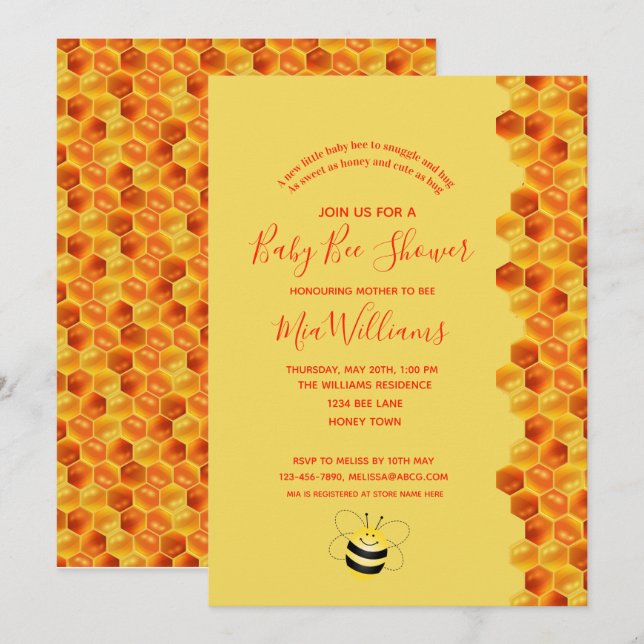 Invitación Adorable Honey Bee Tema Baby Shower (Anverso / Reverso)