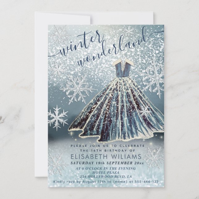 Invitación Adorable invierno maravilloso vestido de princesa  (Anverso)