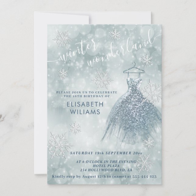 Invitación Adorable invierno wonderland bokeh dulce 16 (Anverso)