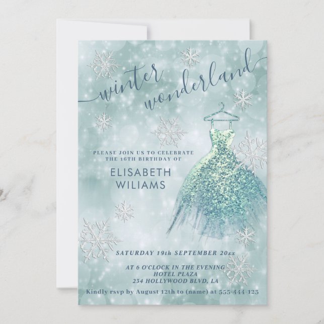 Invitación Adorable invierno wonderland bokeh dulce 16 (Anverso)