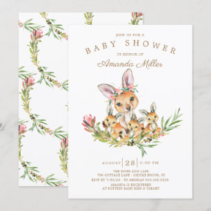 Invitación Adorable Kangaroo Mom & Babies Triplet Baby Shower