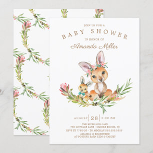 Invitación Adorable Kangaroo Mom & Baby Boys Baby Shower