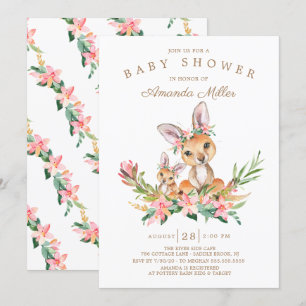 Invitación Adorable Kangaroo Mom & Baby Girls Baby Shower