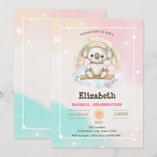 Invitación Adorable Koala Bonito Cumpleaños Arcoíris