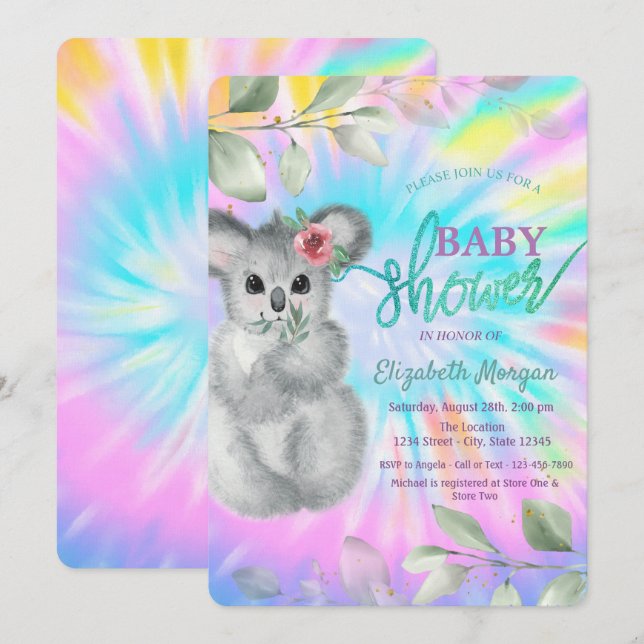 Invitación Adorable Koala Tye Baby Shower (Anverso / Reverso)
