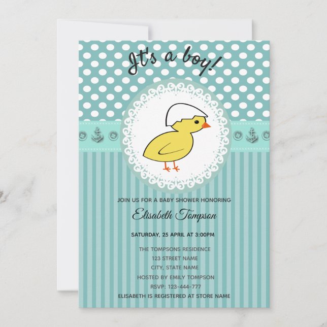 Invitación Adorable lindo personalizado bebé niño de pollo du (Anverso)